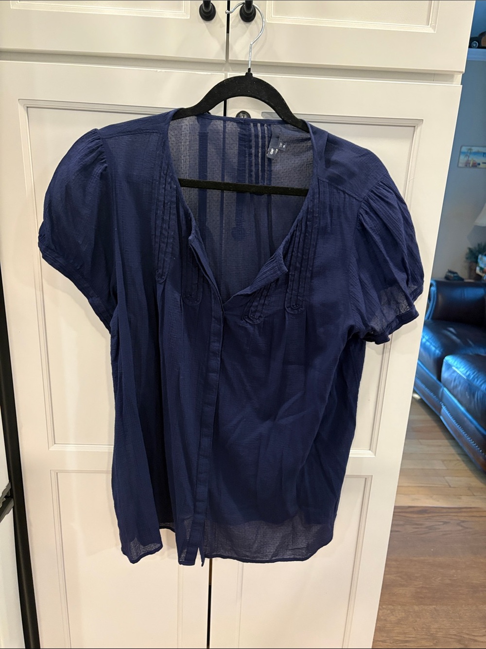 GAP Navy Pintuck Short-Sleeve Blouse